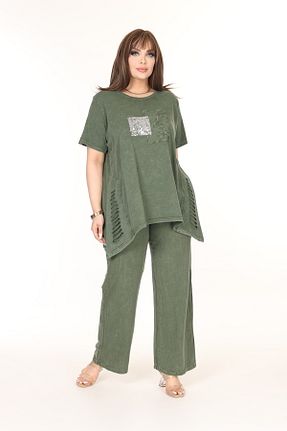 ست بالاتنه و پائین تنه سایز بزرگ خاکی زنانه فاق نرمال özle fashion - کد 906419824