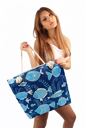 کیف ساحلی آبی زنانه پارچه ای MYZİ STORE - کد 905930270