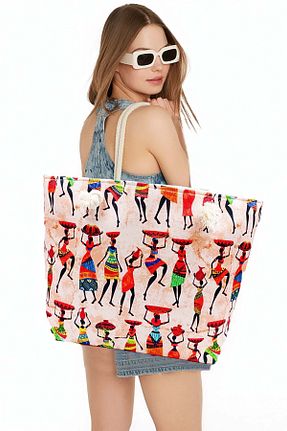 کیف ساحلی نباتی زنانه پارچه ای MYZİ STORE - کد 905930194