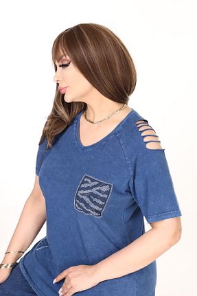 بلوز سایز بزرگ آبی زنانه گشاد özle fashion - کد 917792348