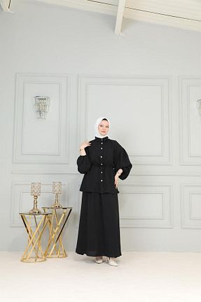 ست بالاتنه و پائین تنه حجاب مشکی زنانه اورسایز BURCU TESETTÜR - کد 835082738