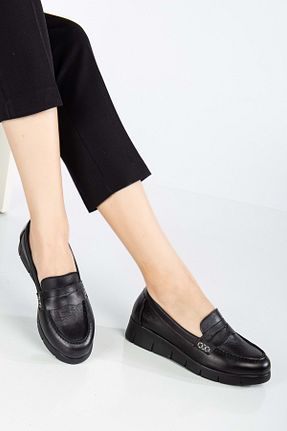 کفش کژوال مشکی زنانه چرم خالص ANALİN SHOES - کد 895133430