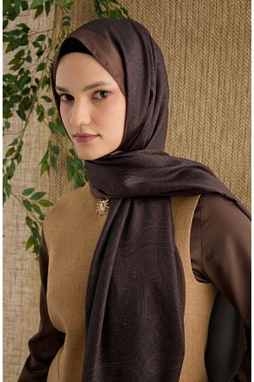 شال قهوه ای زنانه ابریشم Fatma Atasoy - کد 906017501