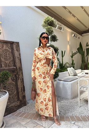 ست بالاتنه و پائین تنه زرد زنانه بافتنی AYNACI COLLECTİON - کد 906086954