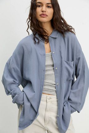 پیراهن آبی زنانه اورسایز Pull & Bear - کد 906094075