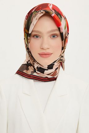روسری زرشکی کرپ ساتن ابریشم Armine - کد 906081161