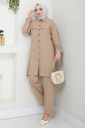 ست بالاتنه و پائین تنه حجاب قهوه ای زنانه رگولار hafsamina - کد 906086531
