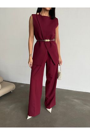 ست بالاتنه و پائین تنه زرشکی زنانه بافتنی Genel Markalar - کد 906122425