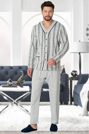 ست لباس راحتی سایز بزرگ طوسی مردانه طرح دار Mecit Pijama - کد 906123729
