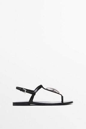 صندل مشکی زنانه پاشنه تخت Massimo Dutti - کد 906131657