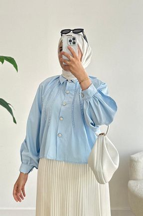 پیراهن حجاب آبی زنانه رگولار poplin - کد 906191151