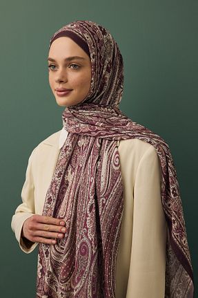 شال زرشکی زنانه ابریشم Qef - کد 917856752