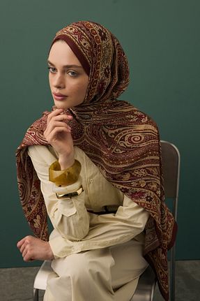 شال قهوه ای زنانه ابریشم Qef - کد 917839161