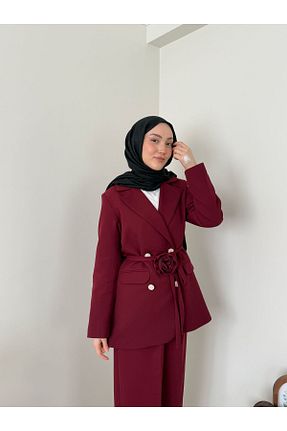ست بالاتنه و پائین تنه زرشکی زنانه بافتنی tumabutik - کد 906210814