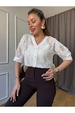 پیراهن سفید زنانه رگولار Size Özgü - کد 906202221