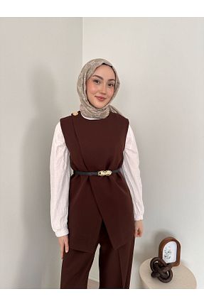 ست بالاتنه و پائین تنه قهوه ای زنانه بافتنی tumabutik - کد 906203957