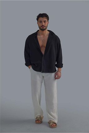 پیراهن مشکی مردانه Asimetrik OUTFİT MAN - کد 900413869