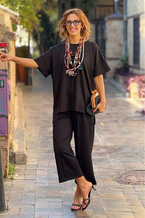 ست بالاتنه و پائین تنه مشکی زنانه بافتنی Nevin Kaya Moda - کد 906242500