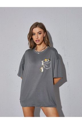 تیشرت طوسی زنانه اورسایز Hunors Sportswear & Company - کد 903926793