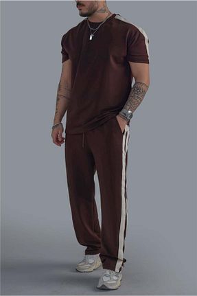 ست بالاتنه و پائین تنه قهوه ای مردانه بافتنی OUTFİT MAN - کد 900273146