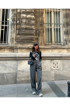 شلوار طوسی زنانه فاق بلند novalook - کد 906251194