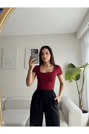بادی زرشکی زنانه یقه مربعی Zoom Butik - کد 919711484