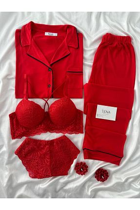 ست لباس راحتی قرمز زنانه ساده Lena Homewears - کد 906314468
