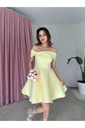 لباس مجلسی و فارغ التحصیلی زرد زنانه کرپ MODA DURAĞI - کد 906406506