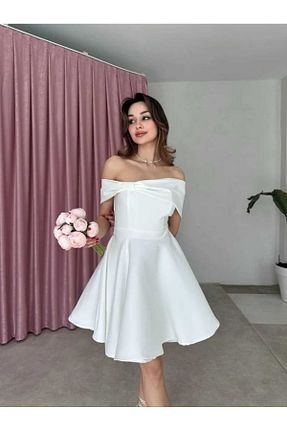 لباس مجلسی و فارغ التحصیلی سفید زنانه کرپ MODA DURAĞI - کد 906406507