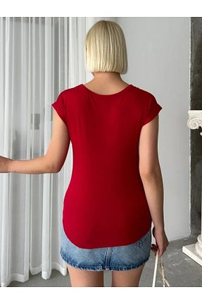 تیشرت زرشکی زنانه رگولار Drappe - کد 903764611