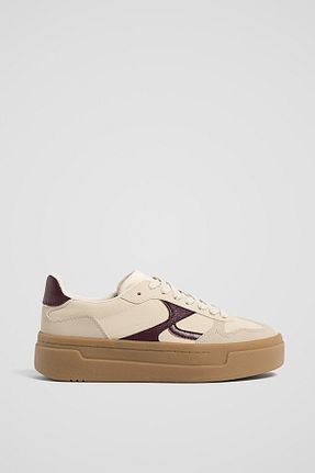 کفش اسنیکر زرشکی زنانه بند دار Stradivarius - کد 886441259