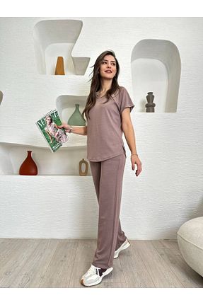 ست بالاتنه و پائین تنه قهوه ای زنانه بافتنی Devesta Moda - کد 917234294