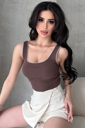 بلوز قهوه ای زنانه یقه U RİZZ - کد 917290331