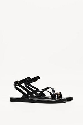 صندل مشکی زنانه پاشنه تخت Bershka - کد 917293377