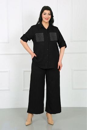 ست بالاتنه و پائین تنه سایز بزرگ مشکی زنانه کش دار özle fashion - کد 917296023