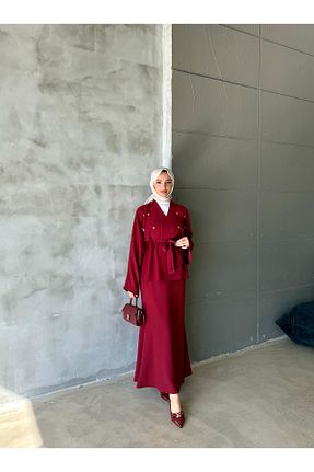 ست بالاتنه و پائین تنه حجاب زرشکی زنانه رگولار hacer ayaydın - کد 917319963