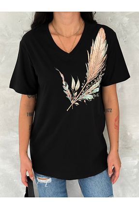 تیشرت سایز بزرگ مشکی زنانه سایز بزرگ Esra Butik Hane - کد 920504286
