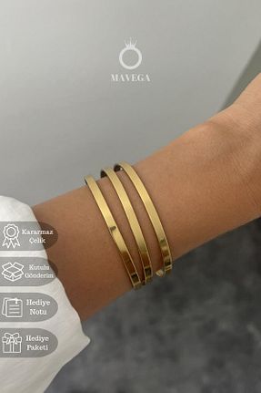 دستبند استیل (فولاد) طلائی زنانه استیل ضد زنگ MAVEGA - کد 870241843
