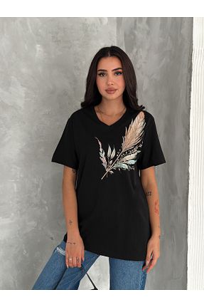 تیشرت سایز بزرگ مشکی زنانه سایز بزرگ Esra Butik Hane - کد 920504286