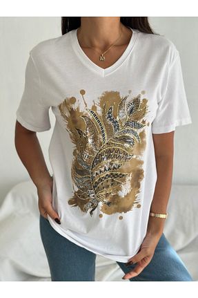 تیشرت سایز بزرگ سفید زنانه سایز بزرگ Esra Butik Hane - کد 920504072