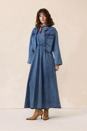 ست بالاتنه و پائین تنه حجاب آبی زنانه رگولار Olcay - کد 917360173