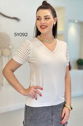 پلیور سفید زنانه Ajurlu İnce Topuk - کد 917390898