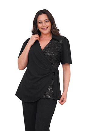 ست بالاتنه و پائین تنه سایز بزرگ مشکی زنانه فاق نرمال Moda Amore - کد 920541332