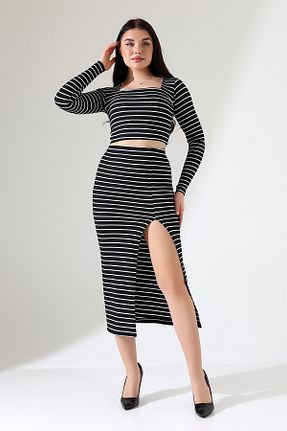 ست بالاتنه و پائین تنه مشکی زنانه بافتنی Genel Markalar - کد 917415105