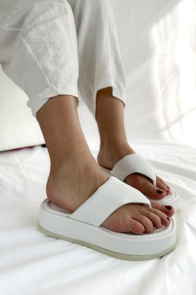 دمپائی سفید زنانه چرم مصنوعی Shoebutik - کد 917447944