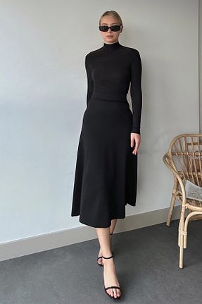 دامن مشکی زنانه مخلوط ویسکون VAGGON - کد 796081651