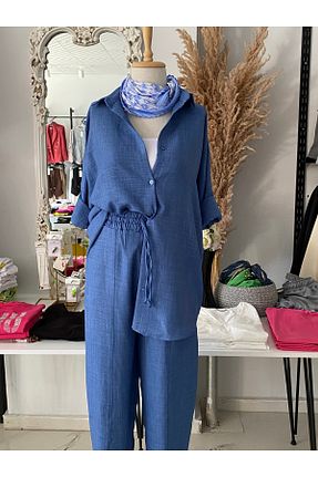 ست بالاتنه و پائین تنه آبی زنانه بافتنی çınarr butikk - کد 917530485