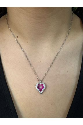 گردنبند جواهر صورتی زنانه آهن Asef Hediye - کد 917496908