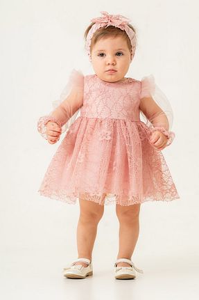لباس مجلسی و فارغ التحصیلی صورتی بچه گانه دانتل Eray Kids - کد 884114751
