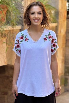 تیشرت سفید زنانه گشاد Nevin Kaya Moda - کد 917630681
